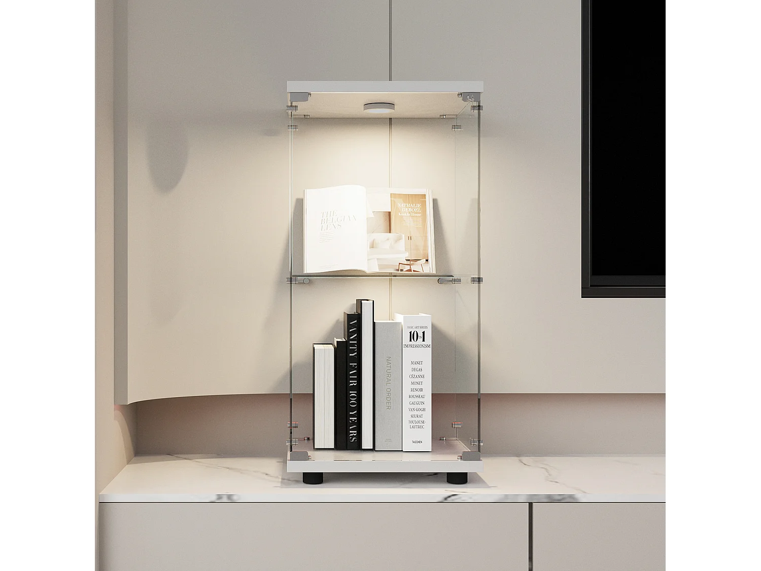 Vetrina espositiva a doppia parete in vetro 40*86*36,5 cm, con serratura antifurto e illuminazione a LED, bianca