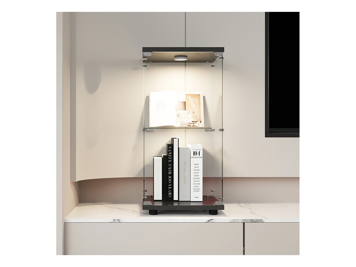 Vitrine en verre double paroi 40*86*36,5 cm, avec serrure antivol et éclairage LED,Noir