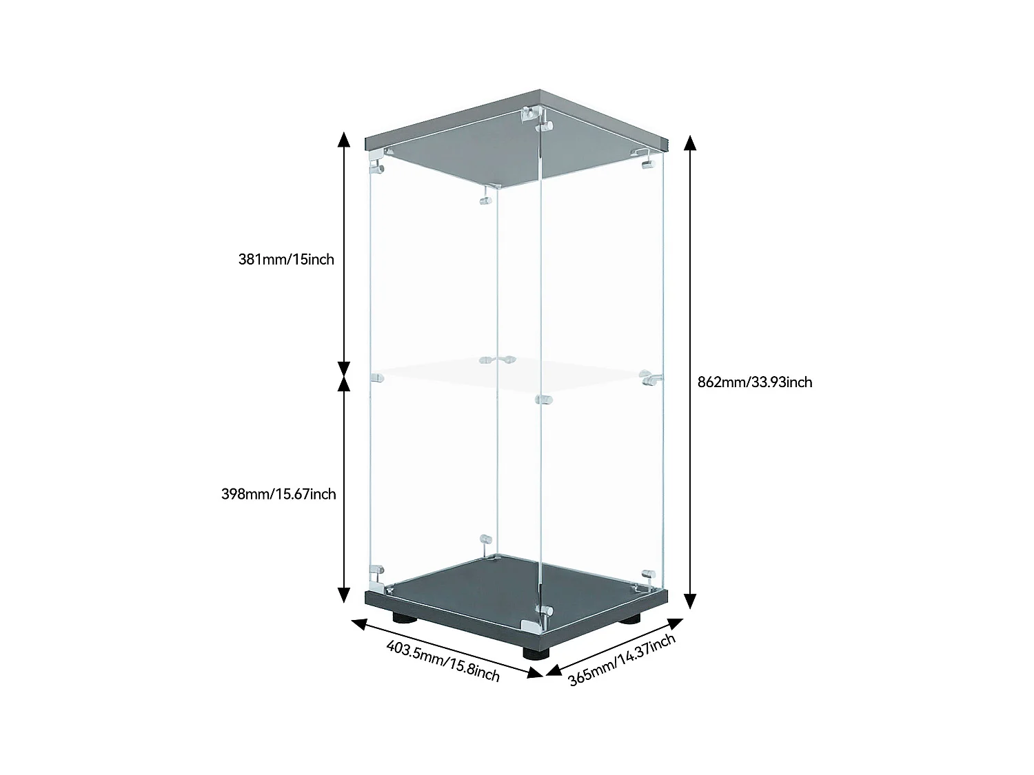 Vitrine en verre double paroi 40*86*36,5 cm, avec serrure antivol et éclairage LED,Noir