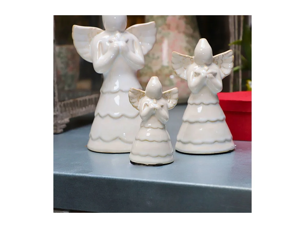 Statue statuette sculpture déco ange Noël céramique blanche 10cm