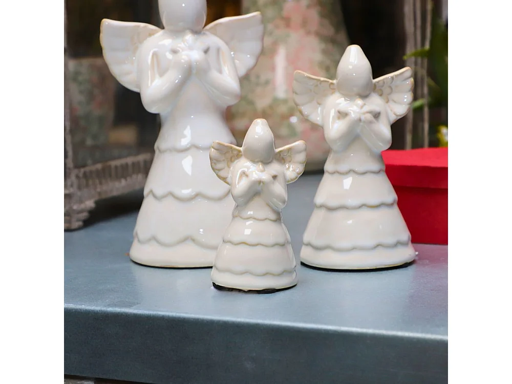 Statue statuette sculpture déco ange Noël céramique blanche 10cm