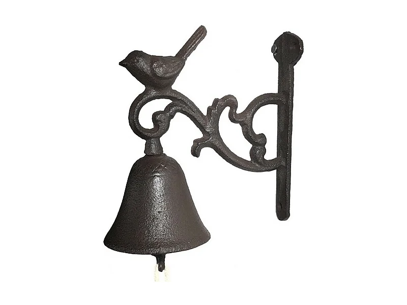 Cloche de jardin de porte ancienne oiseau fonte marron 14x17cm