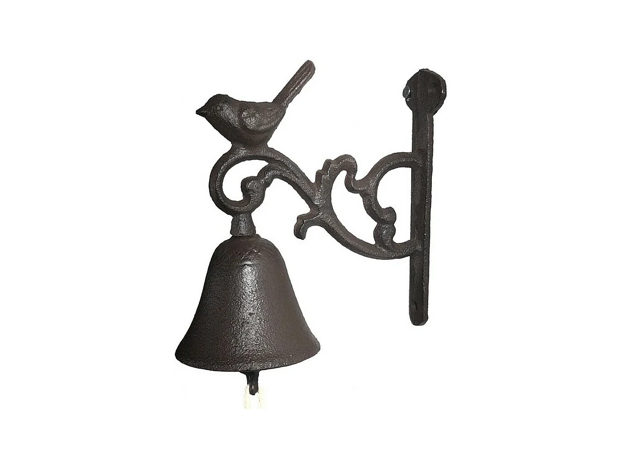 Cloche de jardin de porte ancienne oiseau fonte marron 14x17cm