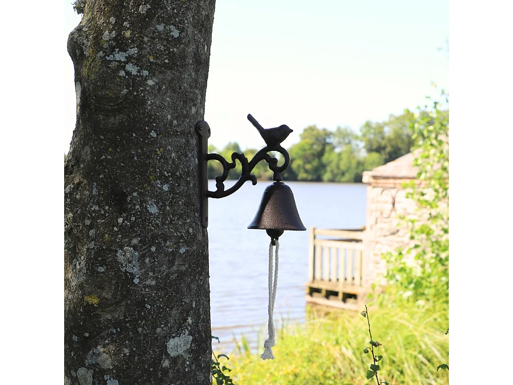 Cloche de jardin de porte ancienne oiseau fonte marron 14x17cm