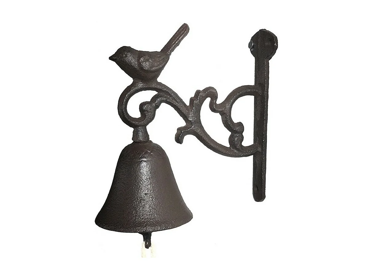 Cloche de jardin de porte ancienne oiseau fonte marron 14x17cm