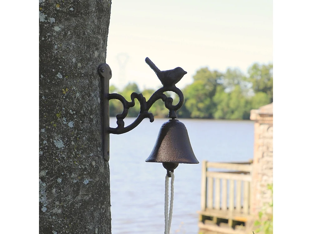 Cloche de jardin de porte ancienne oiseau fonte marron 14x17cm
