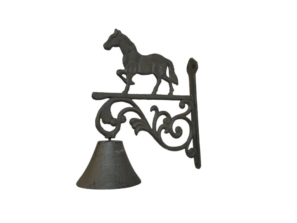 Cloche de jardin de porte ancienne cheval fonte marron 23x26cm