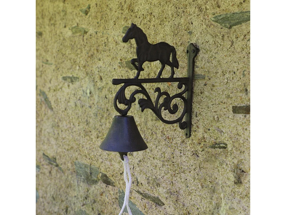 Cloche de jardin de porte ancienne cheval fonte marron 23x26cm