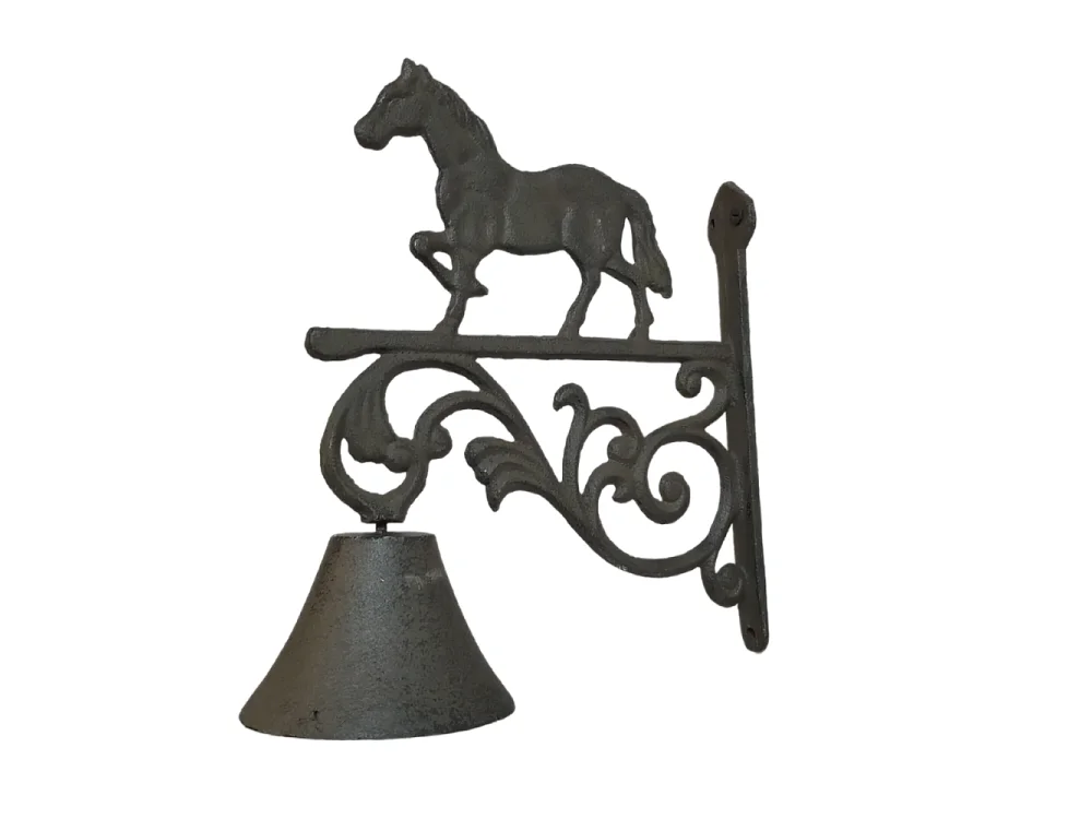 Cloche de jardin de porte ancienne cheval fonte marron 23x26cm