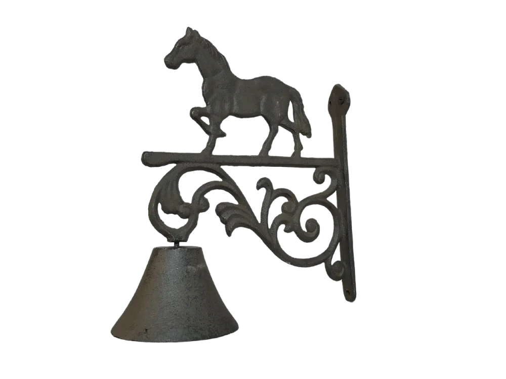 Cloche de jardin de porte ancienne cheval fonte marron 23x26cm