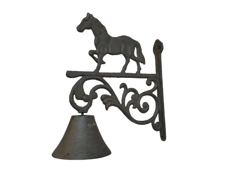 Cloche de jardin de porte ancienne cheval fonte marron 23x26cm