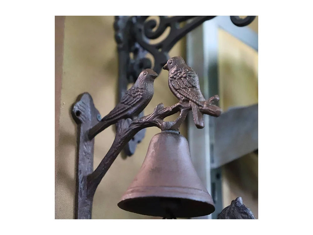 Cloche de jardin de porte ancienne oiseaux fonte marron 19x18cm
