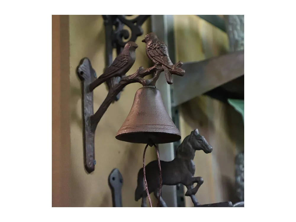 Cloche de jardin de porte ancienne oiseaux fonte marron 19x18cm