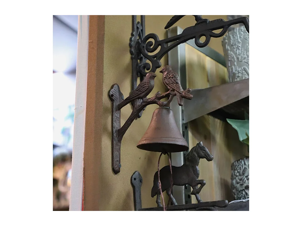 Cloche de jardin de porte ancienne oiseaux fonte marron 19x18cm