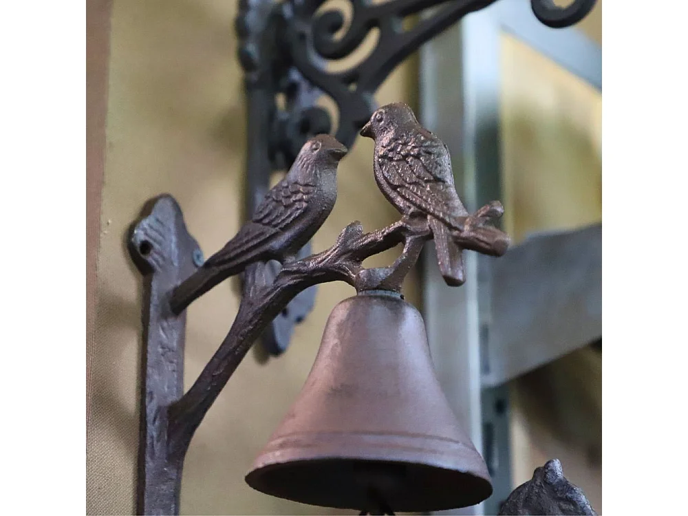 Cloche de jardin de porte ancienne oiseaux fonte marron 19x18cm
