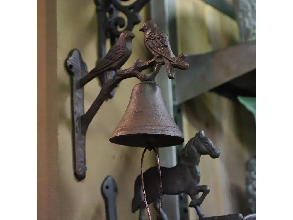 Cloche de jardin de porte ancienne oiseaux fonte marron 19x18cm