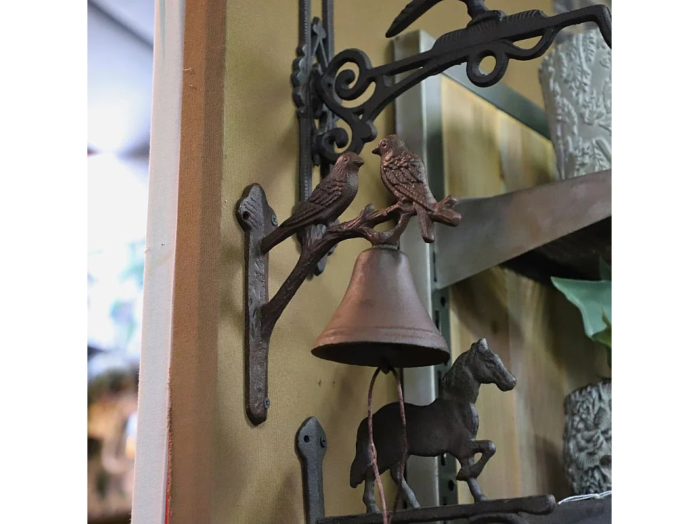 Cloche de jardin de porte ancienne oiseaux fonte marron 19x18cm