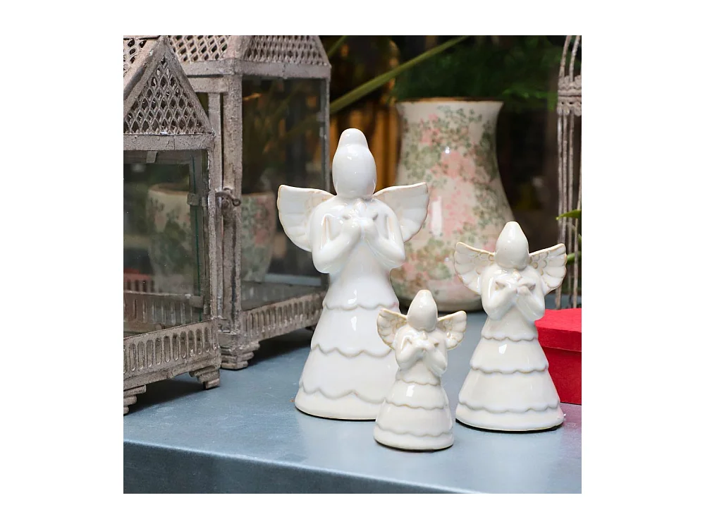 Statue statuette sculpture déco ange Noël céramique blanche 19cm