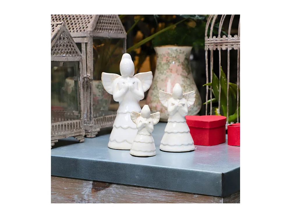 Statue statuette sculpture déco ange Noël céramique blanche 19cm