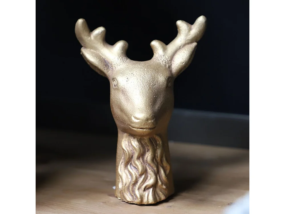 Statue statuette sculpture décoration de Noël cerf béton doré 16.5cm
