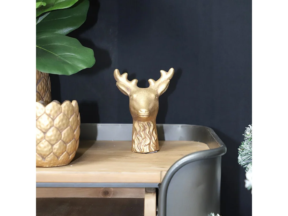 Statue statuette sculpture décoration de Noël cerf béton doré 16.5cm