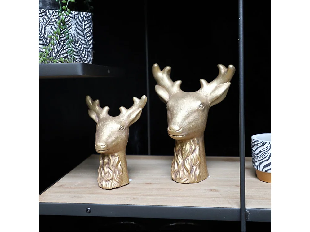 Statue statuette sculpture décoration de Noël cerf béton doré 16.5cm
