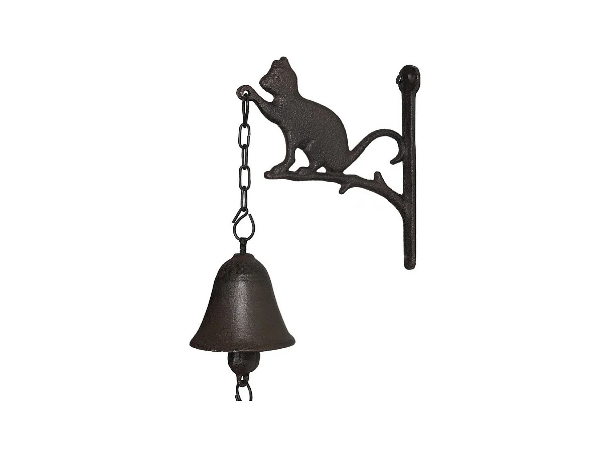 Cloche de jardin de porte ancienne chat en fonte marron 16 x 23 cm