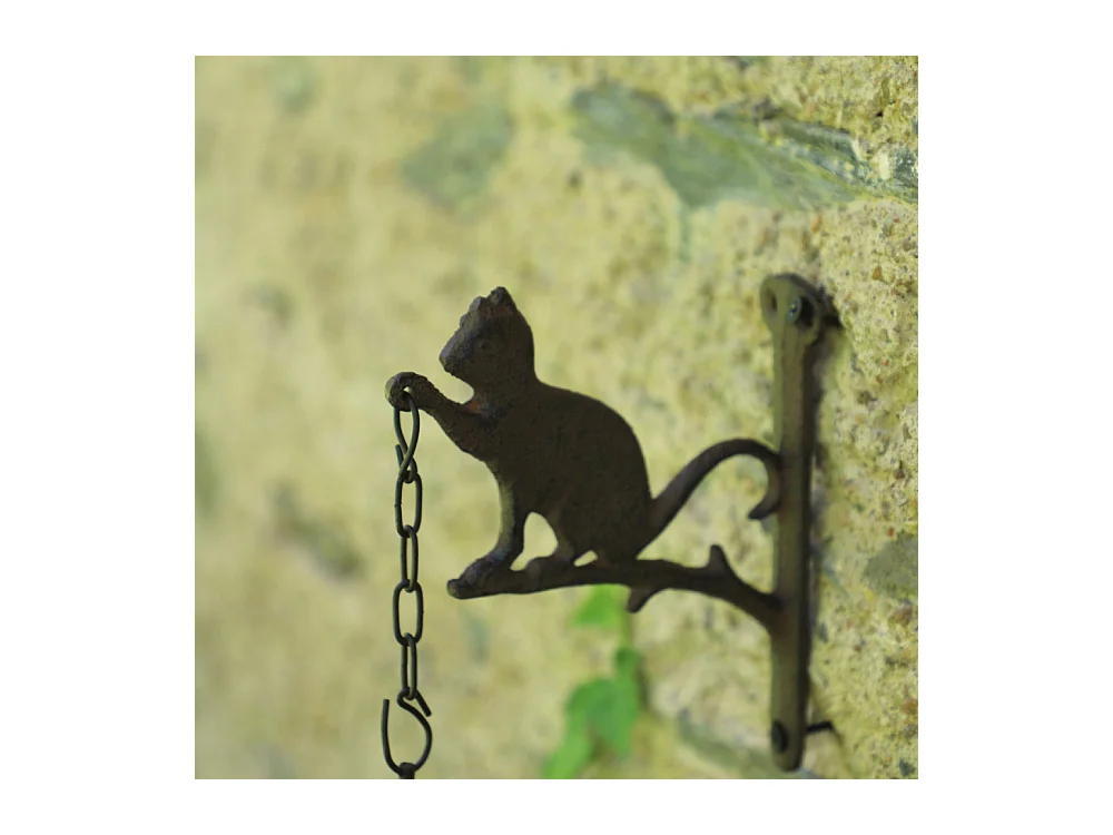 Cloche de jardin de porte ancienne chat en fonte marron 16 x 23 cm