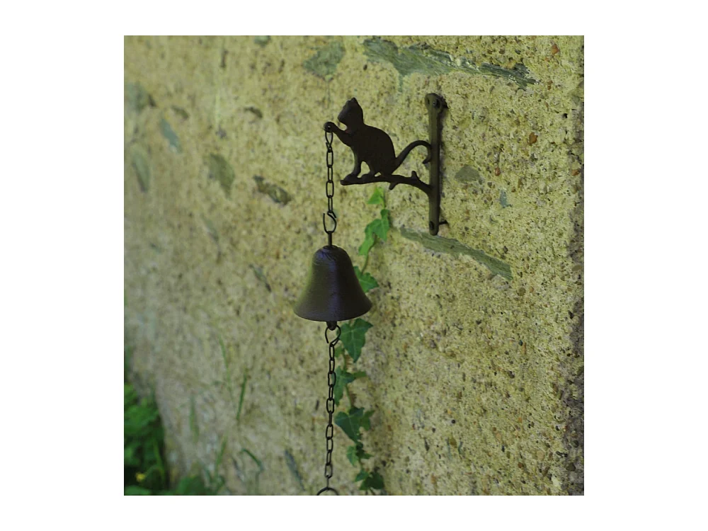Cloche de jardin de porte ancienne chat en fonte marron 16 x 23 cm