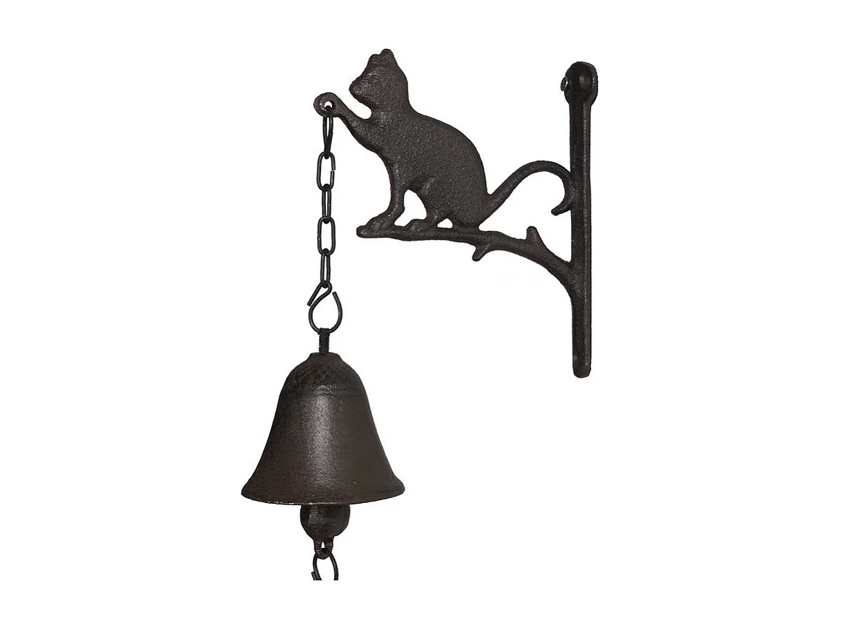 Cloche de jardin de porte ancienne chat en fonte marron 16 x 23 cm