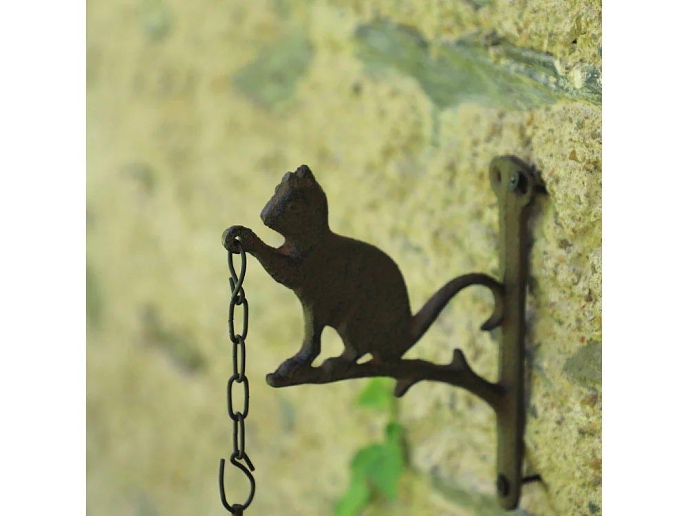 Cloche de jardin de porte ancienne chat en fonte marron 16 x 23 cm