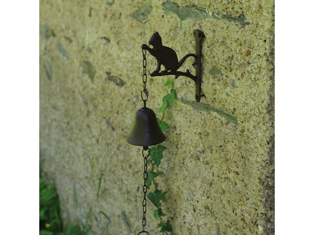 Cloche de jardin de porte ancienne chat en fonte marron 16 x 23 cm