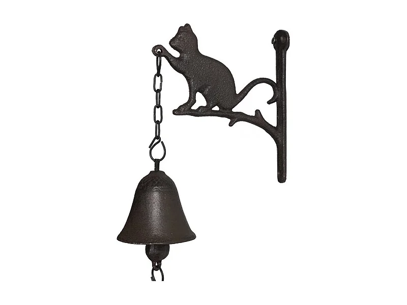Cloche de jardin de porte ancienne chat en fonte marron 16 x 23 cm