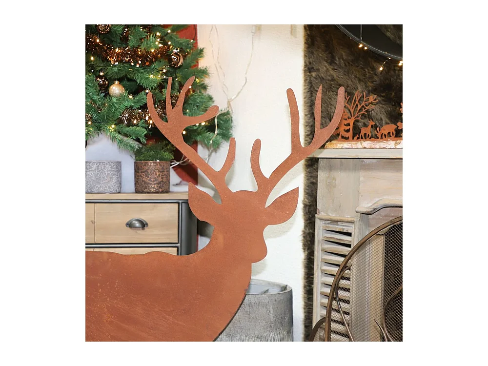 Statue statuette cerf extérieur jardin métal rouillé marron 130cm