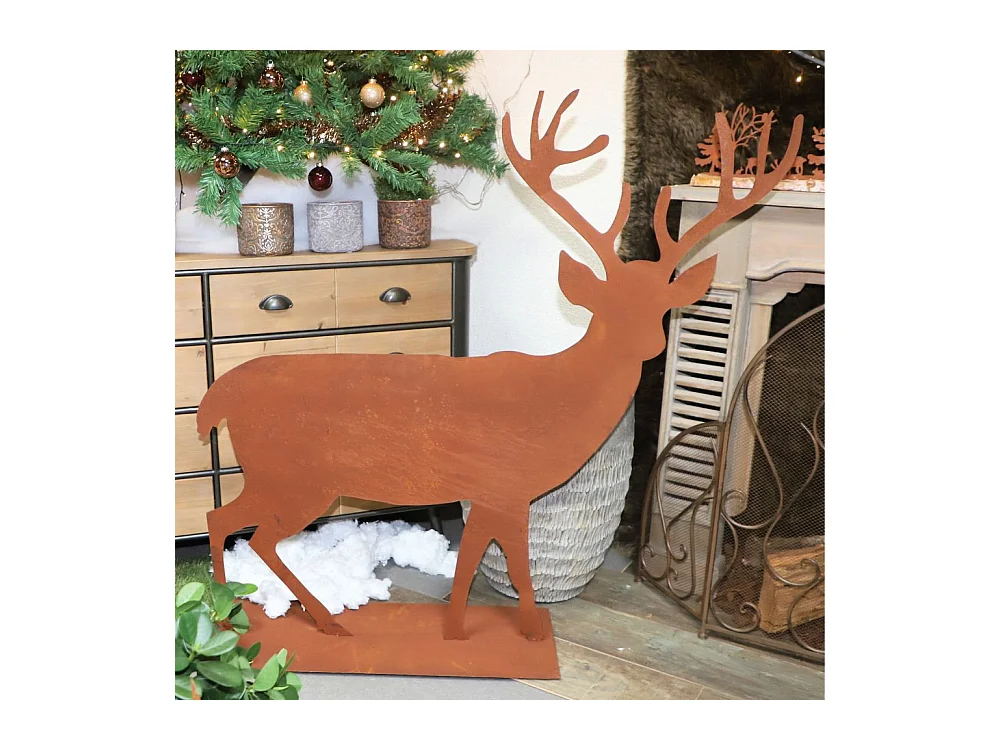 Statue statuette cerf extérieur jardin métal rouillé marron 130cm