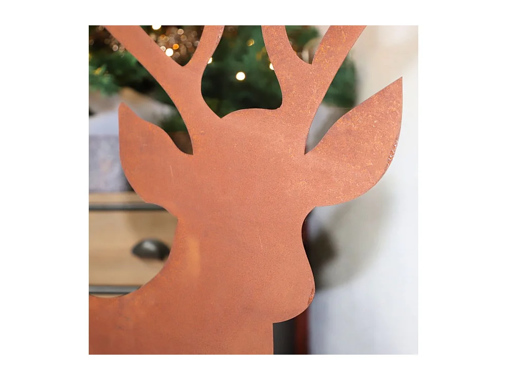 Statue statuette cerf extérieur jardin métal rouillé marron 130cm