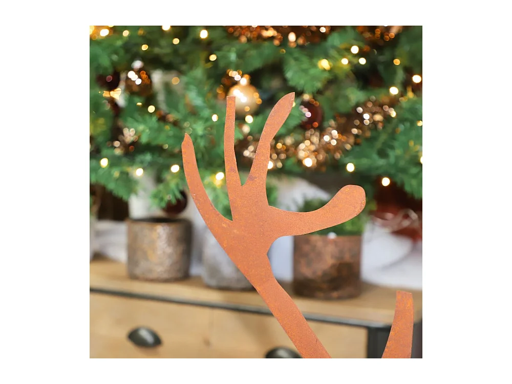 Statue statuette cerf extérieur jardin métal rouillé marron 130cm