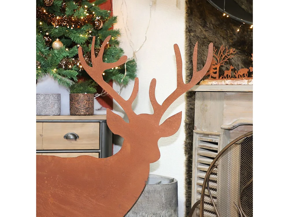 Statue statuette cerf extérieur jardin métal rouillé marron 130cm