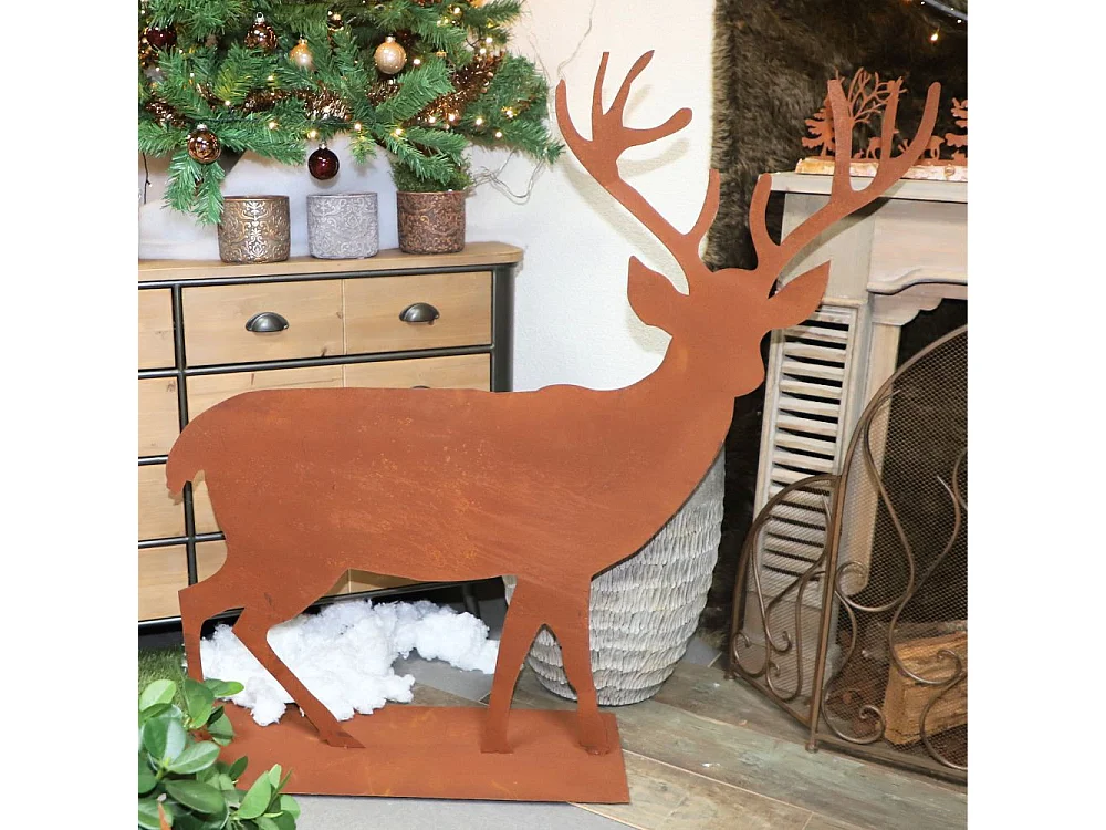 Statue statuette cerf extérieur jardin métal rouillé marron 130cm