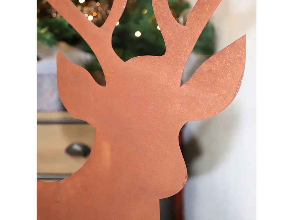 Statue statuette cerf extérieur jardin métal rouillé marron 130cm