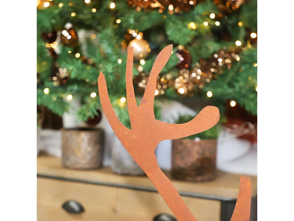 Statue statuette cerf extérieur jardin métal rouillé marron 130cm