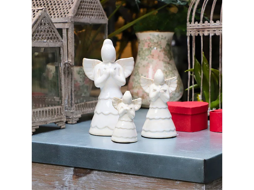 Statue statuette sculpture déco ange Noël céramique blanche 13cm