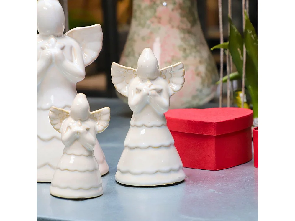 Statue statuette sculpture déco ange Noël céramique blanche 13cm