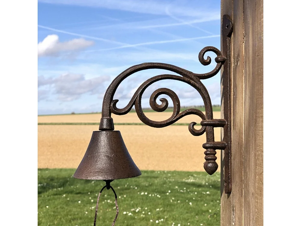 Cloche de jardin de porte ancienne en fonte marron 27 x 20.5 cm