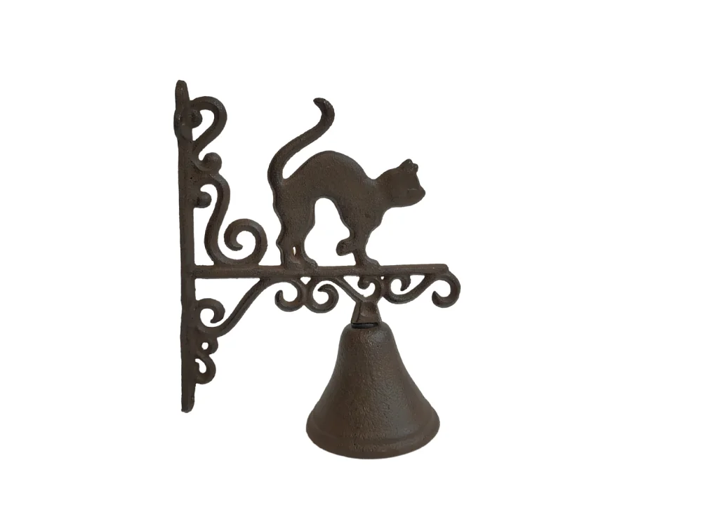 Cloche de jardin de porte ancienne chat fonte marron 18.5 x 23cm