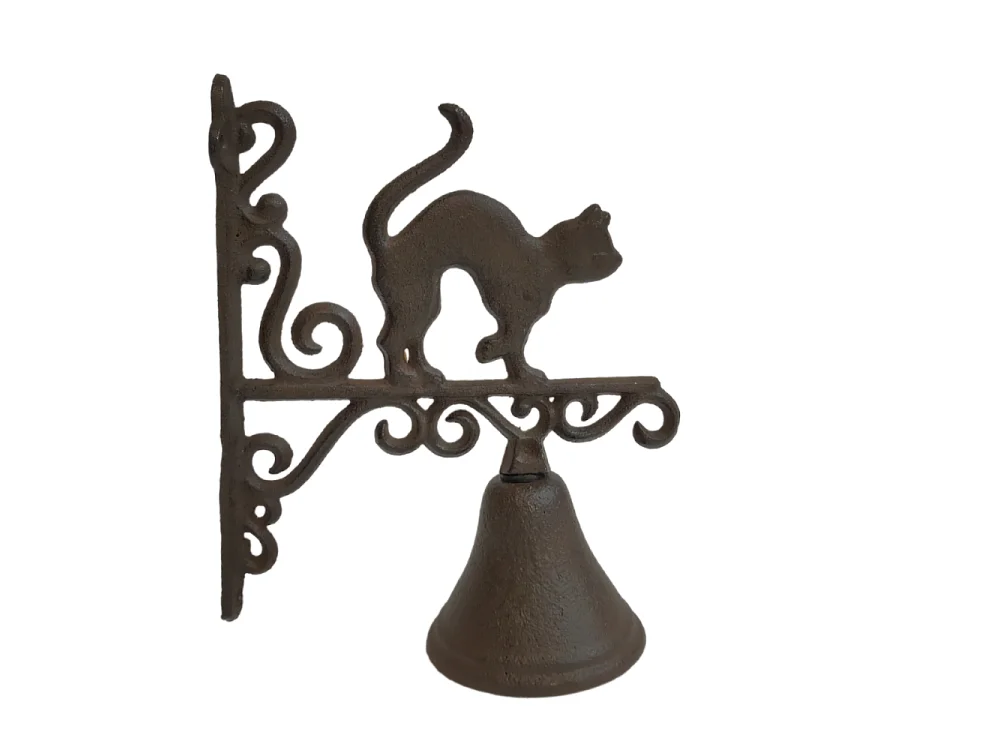 Cloche de jardin de porte ancienne chat fonte marron 18.5 x 23cm