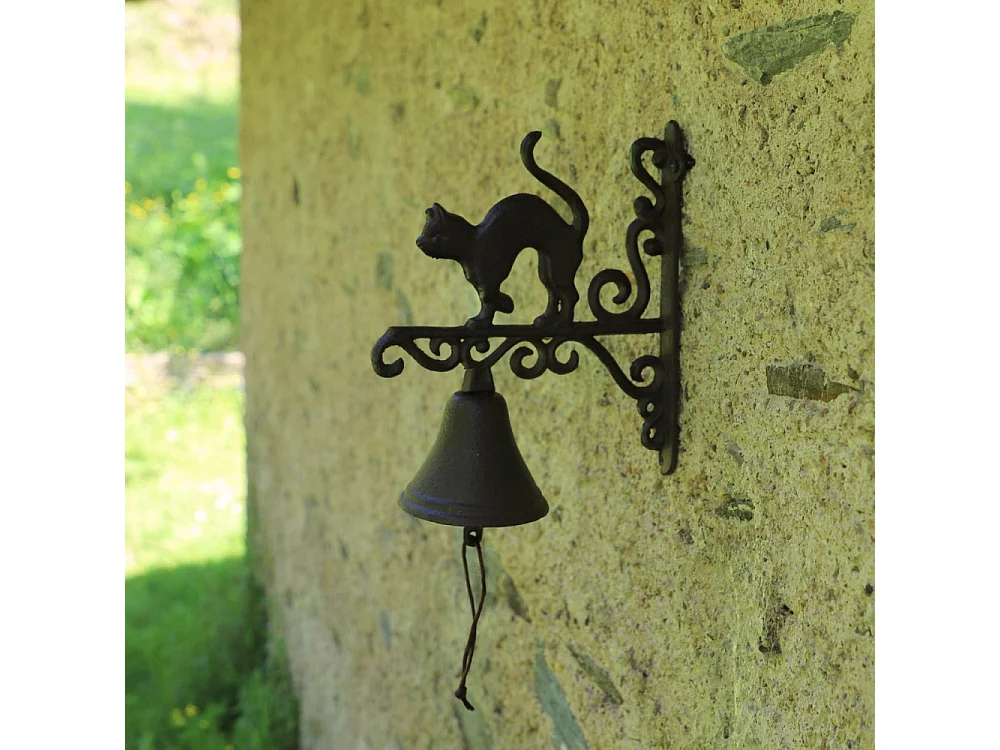 Cloche de jardin de porte ancienne chat fonte marron 18.5 x 23cm