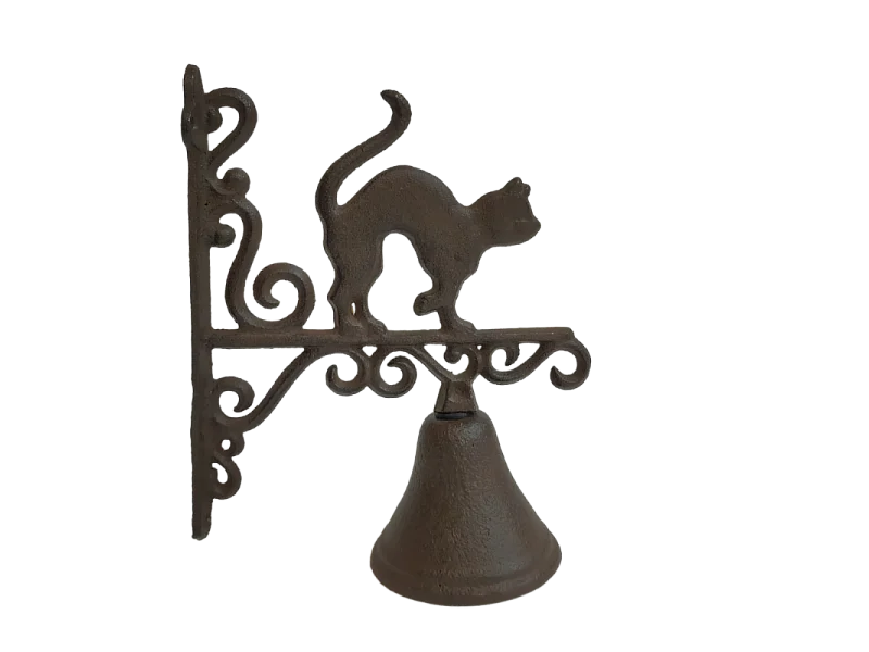 Cloche de jardin de porte ancienne chat fonte marron 18.5 x 23cm