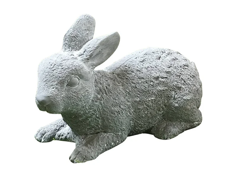 Lapin de jardin couché en béton gris 30 x 14 x 19 cm