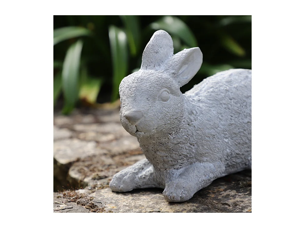 Lapin de jardin couché en béton gris 30 x 14 x 19 cm